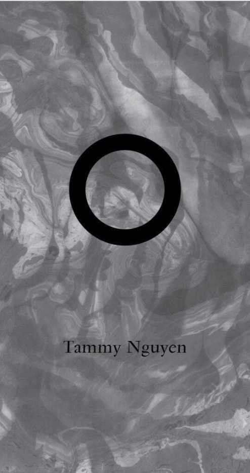 Tammy Nguyen book cover with black ring on abstract gray marble background.